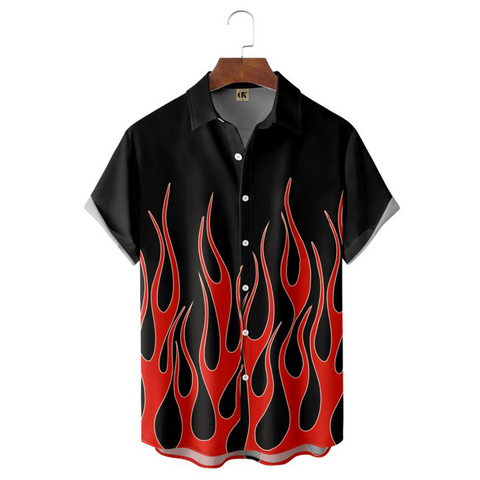 Camisa Hawaii Style Aloha Havaiana Chamas Fogo Flames