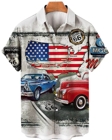 Camisa Hawaii Style Aloha Havaiana Route 66 Car