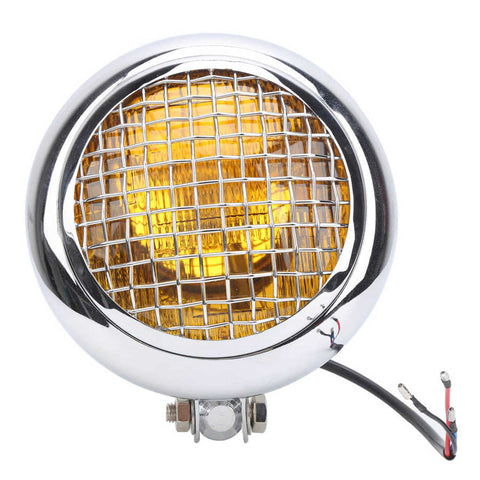 Farol Cromado com Lente Amarela e Grelha