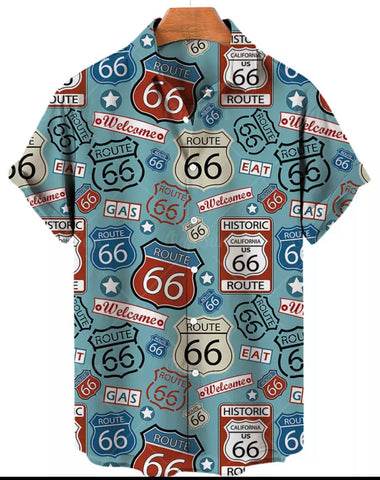 Camisa Hawaii Style Aloha Havaiana Route 66 Signs