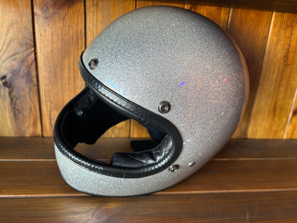 Capacete Vintage Brite Silver Metal Flakes Helmet Open Face Aberto