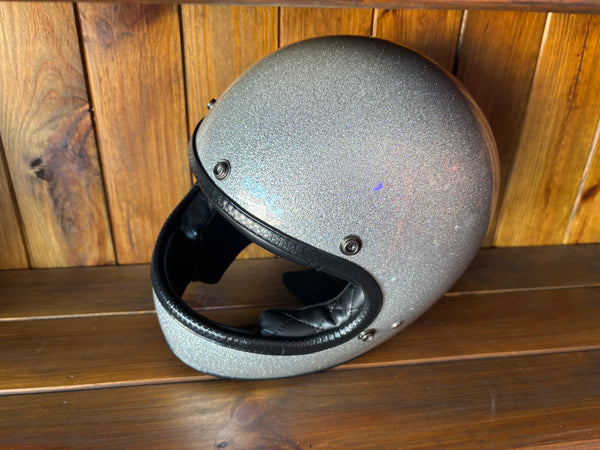 Capacete Vintage Brite Silver Metal Flakes Helmet Open Face Aberto