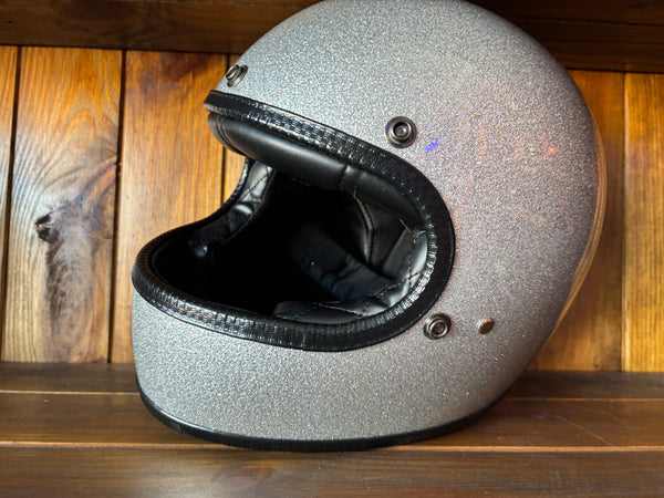 Capacete Vintage Brite Silver Metal Flakes Helmet Open Face Aberto