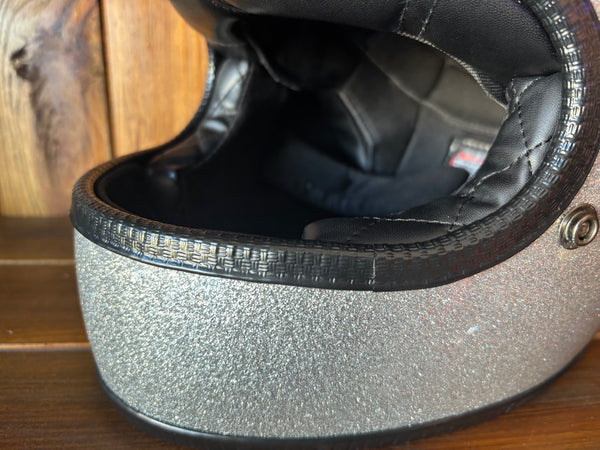 Capacete Vintage Brite Silver Metal Flakes Helmet Open Face Aberto