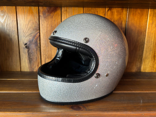 Capacete Vintage Brite Silver Metal Flakes Helmet Open Face Aberto