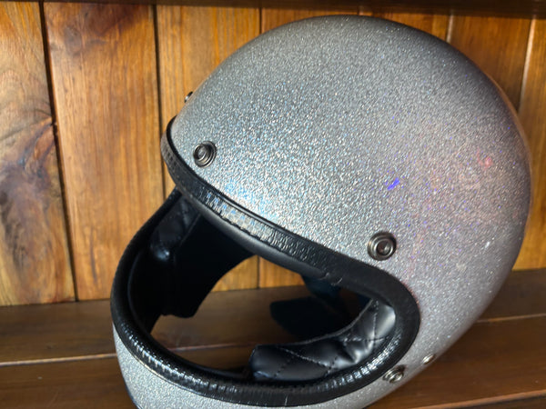 Capacete Vintage Brite Silver Metal Flakes Helmet Open Face Aberto