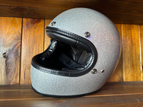 Capacete Vintage Brite Silver Metal Flakes Helmet Open Face Aberto