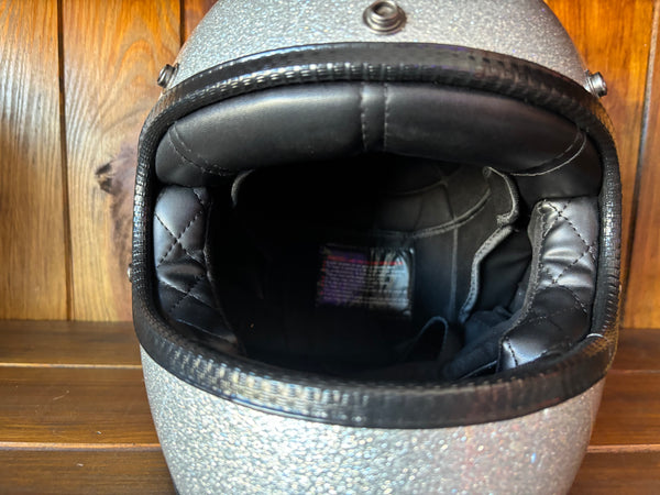 Capacete Vintage Brite Silver Metal Flakes Helmet Open Face Aberto