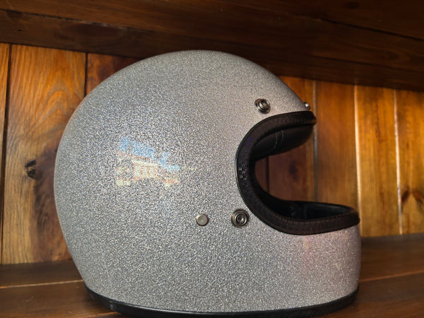 Capacete Vintage Brite Silver Metal Flakes Helmet Open Face Aberto