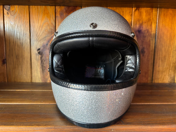 Capacete Vintage Brite Silver Metal Flakes Helmet Open Face Aberto