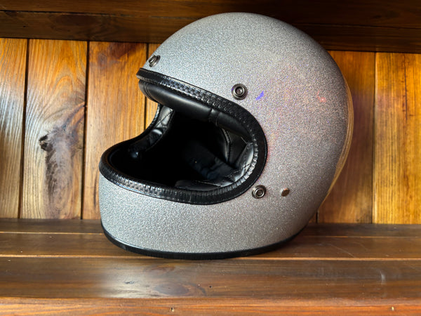 Capacete Vintage Brite Silver Metal Flakes Helmet Open Face Aberto