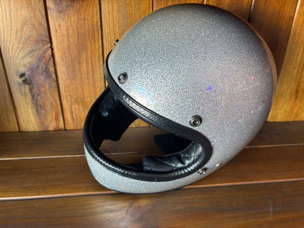 Capacete Vintage Brite Silver Metal Flakes Helmet Open Face Aberto