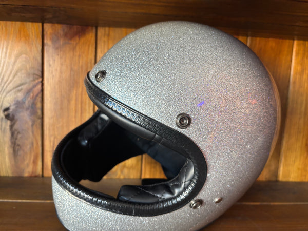 Capacete Vintage Brite Silver Metal Flakes Helmet Open Face Aberto