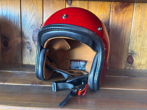 Capacete Jet Vermelho Metal Flakes Helmet Open Face Aberto