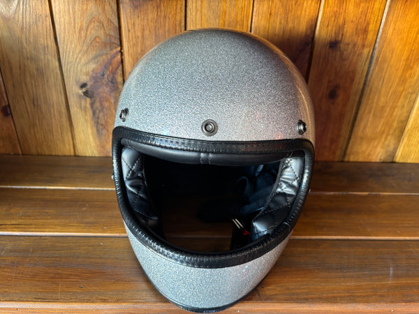 Capacete Vintage Brite Silver Metal Flakes Helmet Open Face Aberto