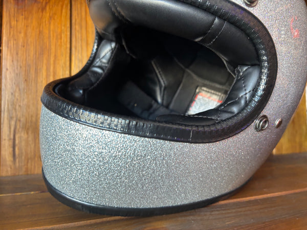 Capacete Vintage Brite Silver Metal Flakes Helmet Open Face Aberto