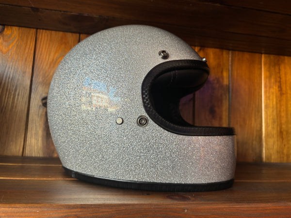 Capacete Vintage Brite Silver Metal Flakes Helmet Open Face Aberto