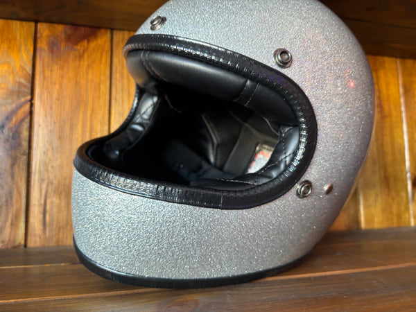 Capacete Vintage Brite Silver Metal Flakes Helmet Open Face Aberto