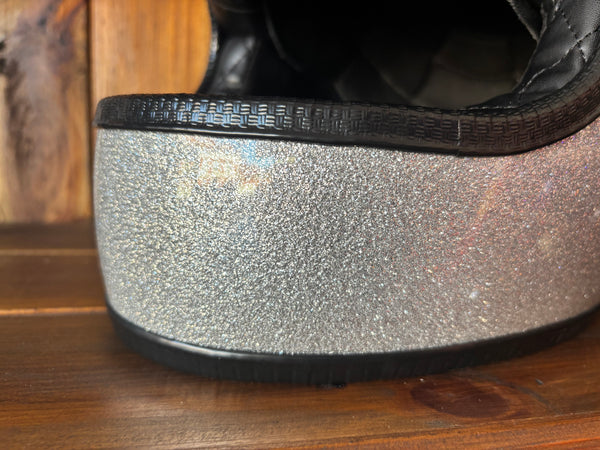 Capacete Vintage Brite Silver Metal Flakes Helmet Open Face Aberto