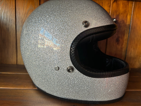 Capacete Vintage Brite Silver Metal Flakes Helmet Open Face Aberto