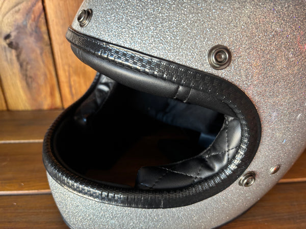 Capacete Vintage Brite Silver Metal Flakes Helmet Open Face Aberto