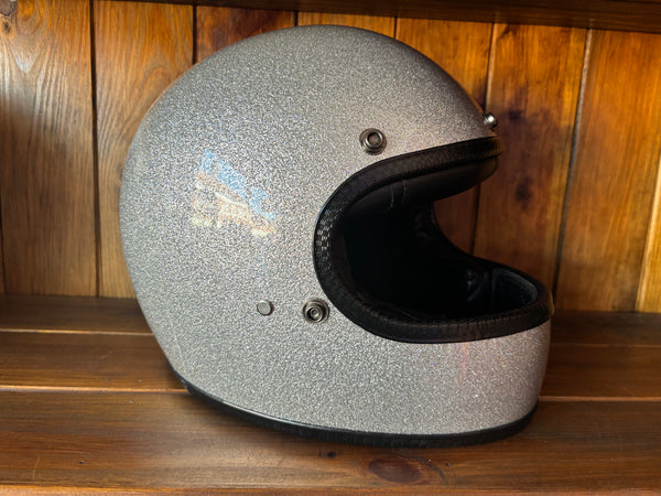 Capacete Vintage Brite Silver Metal Flakes Helmet Open Face Aberto