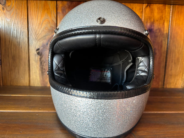 Capacete Vintage Brite Silver Metal Flakes Helmet Open Face Aberto