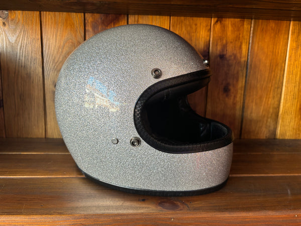 Capacete Vintage Brite Silver Metal Flakes Helmet Open Face Aberto