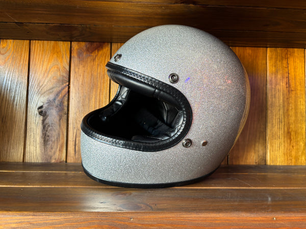 Capacete Vintage Brite Silver Metal Flakes Helmet Open Face Aberto