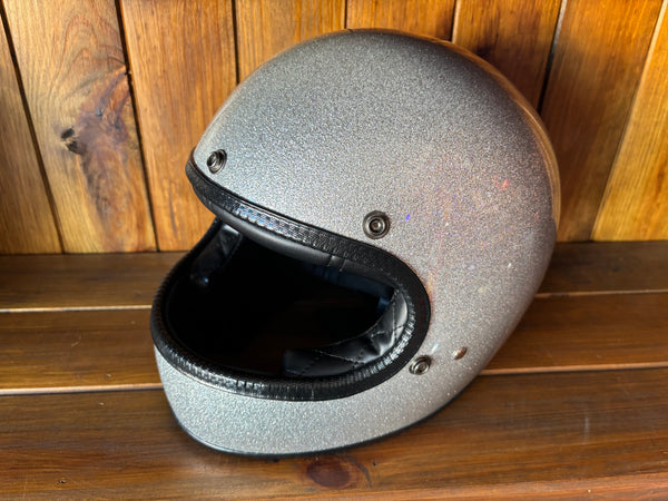 Capacete Vintage Brite Silver Metal Flakes Helmet Open Face Aberto