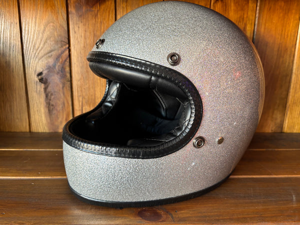 Capacete Vintage Brite Silver Metal Flakes Helmet Open Face Aberto