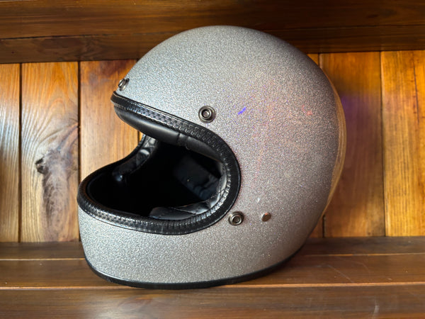 Capacete Vintage Brite Silver Metal Flakes Helmet Open Face Aberto
