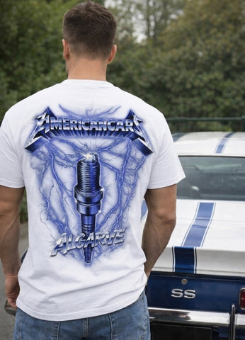 T-shirt Branca Americancars Algarve Ride the Lightning