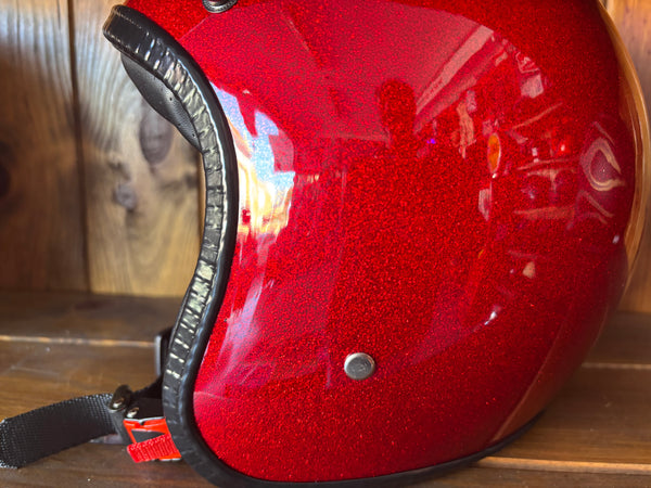 Capacete Jet Vermelho Metal Flakes Helmet Open Face Aberto