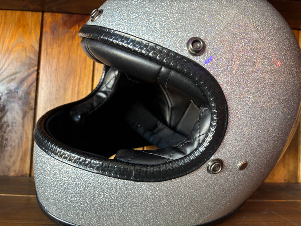 Capacete Vintage Brite Silver Metal Flakes Helmet Open Face Aberto
