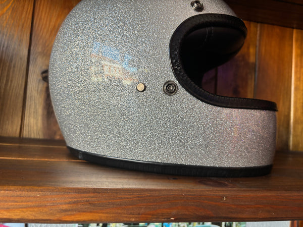 Capacete Vintage Brite Silver Metal Flakes Helmet Open Face Aberto