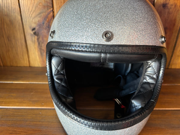Capacete Vintage Brite Silver Metal Flakes Helmet Open Face Aberto