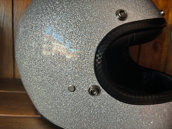 Capacete Vintage Brite Silver Metal Flakes Helmet Open Face Aberto