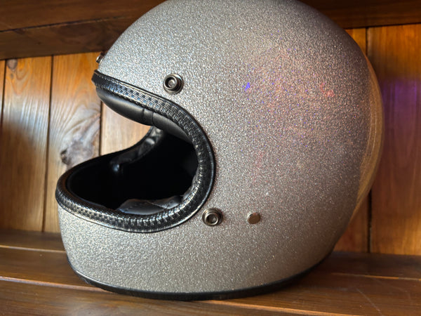 Capacete Vintage Brite Silver Metal Flakes Helmet Open Face Aberto