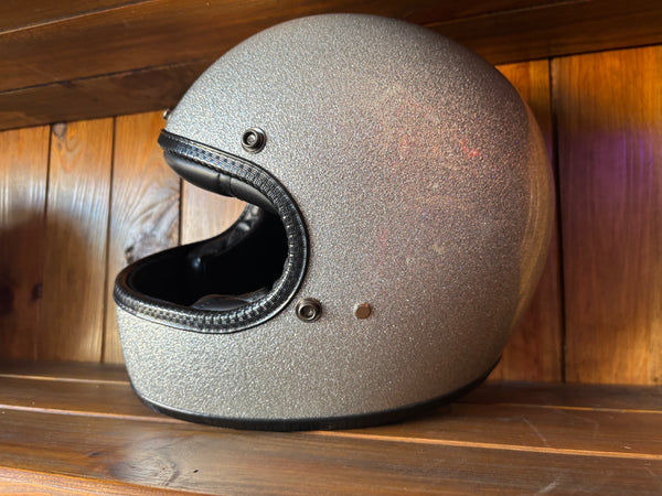 Capacete Vintage Brite Silver Metal Flakes Helmet Open Face Aberto