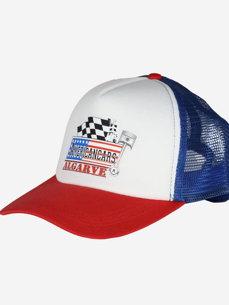 Boné Cap Trucker Americancars Algarve Red Blue White Bordado