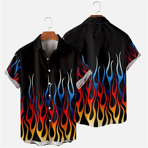 Camisa Hawaii Style Aloha Havaiana Chamas Fogo Flames