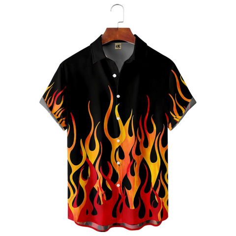 Camisa Hawaii Style Aloha Havaiana Chamas Fogo Flames