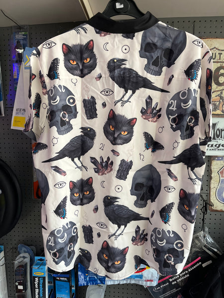 Camisa Hawaii Style Aloha Havaiana Black Cat Skulls Gato Preto Caveira