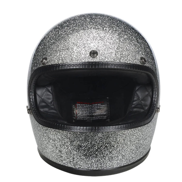 Capacete Vintage Brite Silver Metal Flakes Helmet Open Face Aberto