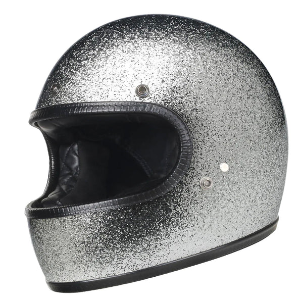 Capacete Vintage Brite Silver Metal Flakes Helmet Open Face Aberto