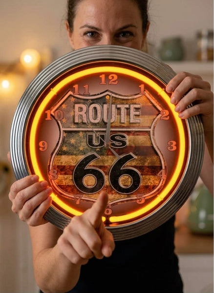 Relógios de parede Néon Route 66