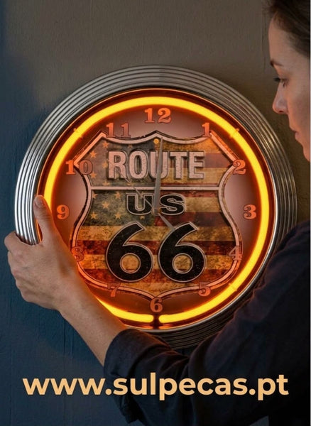 Relógios de parede Néon Route 66