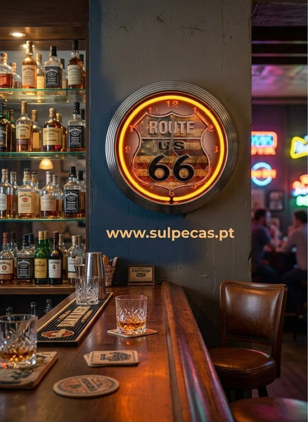 Relógios de parede Néon Route 66