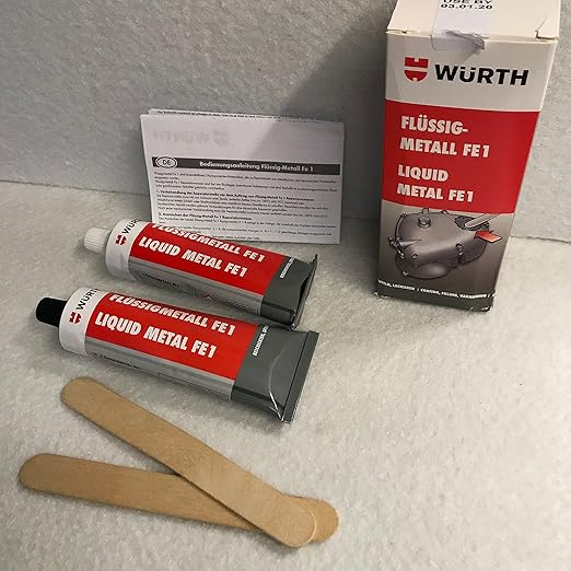 Würth Liquid Metal FE1 500g Composto de reparo para conexões com par de réplicas de sistema de resina para reparos de chapas metálicas